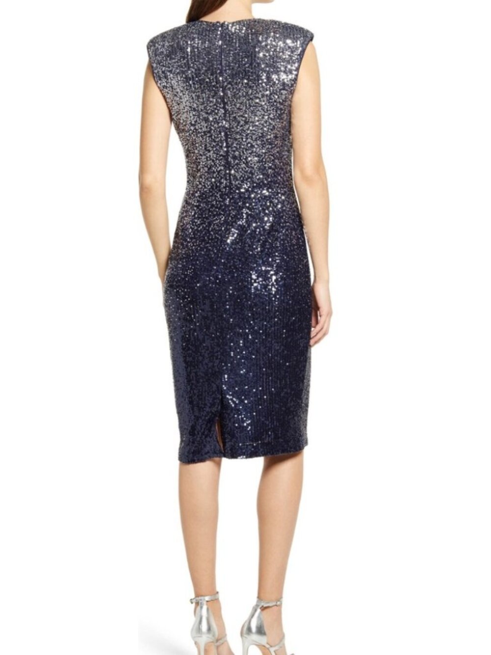 Eliza J NWT 40% off retail! Navy Ombre Sequin V-Neck Sheath Dress Size 16 - Picture 2 of 11